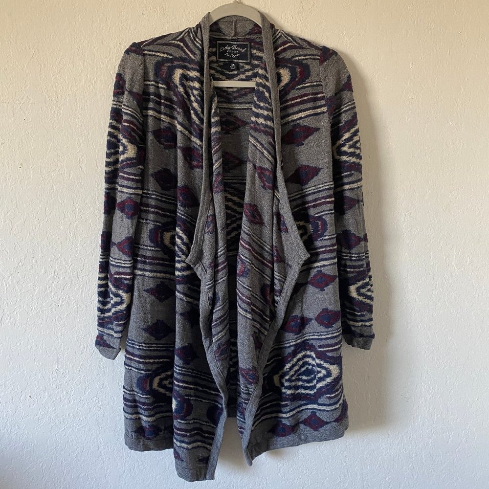 Lucky Brand Womens Cardigan Sweater Western Tribal Size XS Gray Long Sleeve Open
